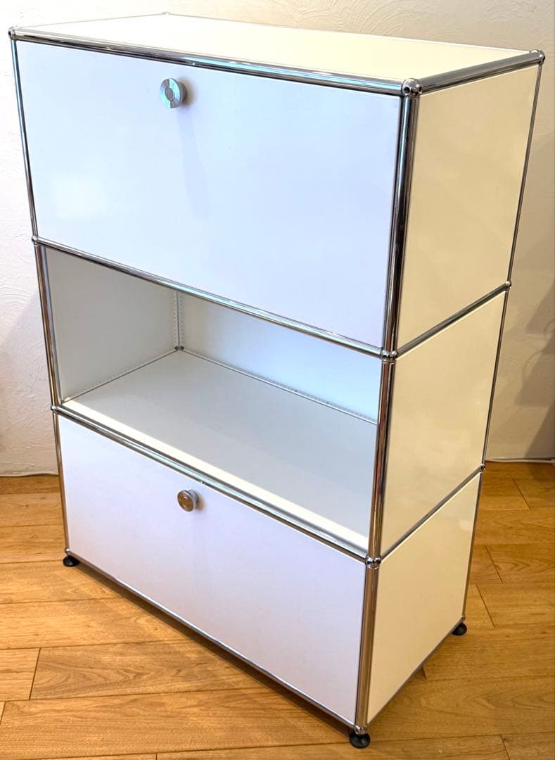 USMハラー3段キャビネット。最下段スライドトレイつきピュアホワイト美品処分特価