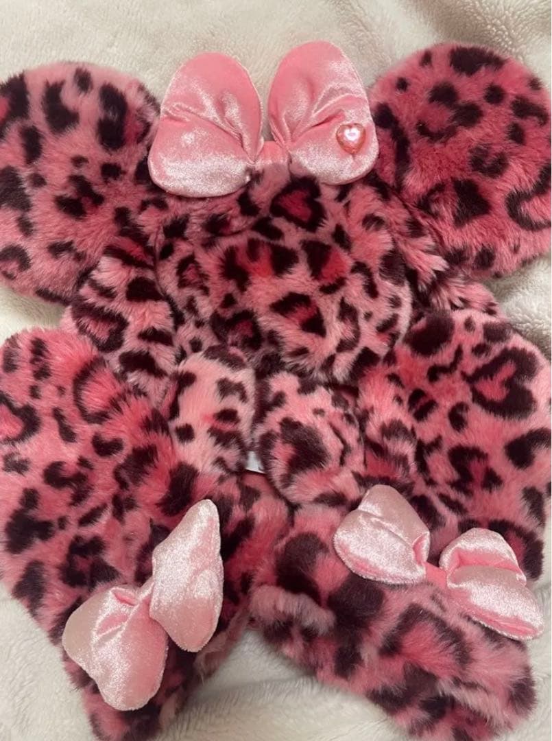 ディズニー ファンキャップ ミトンセット ヒョウ柄 ピンク ミニー