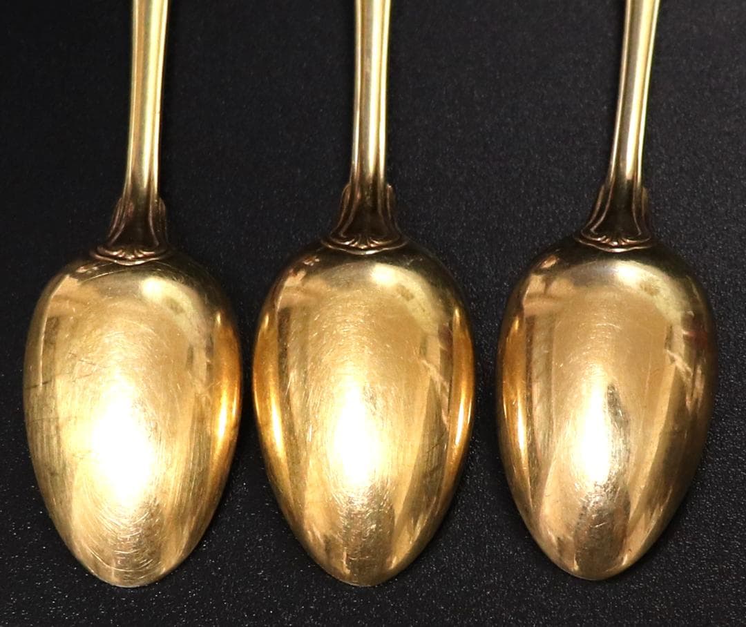 クリストフル 最上級 24金プレート 希少 コキーユ 貝殻 モカスプーン 3本