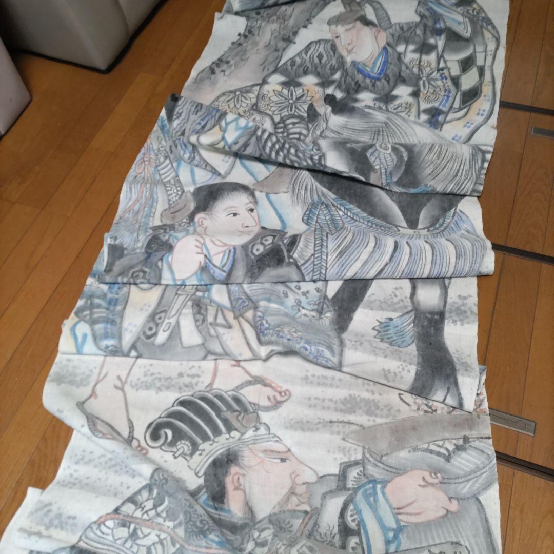 大幅値下‼️《年代物、作家物手描幟旗》（希少価値）武者四人、インテリア1303