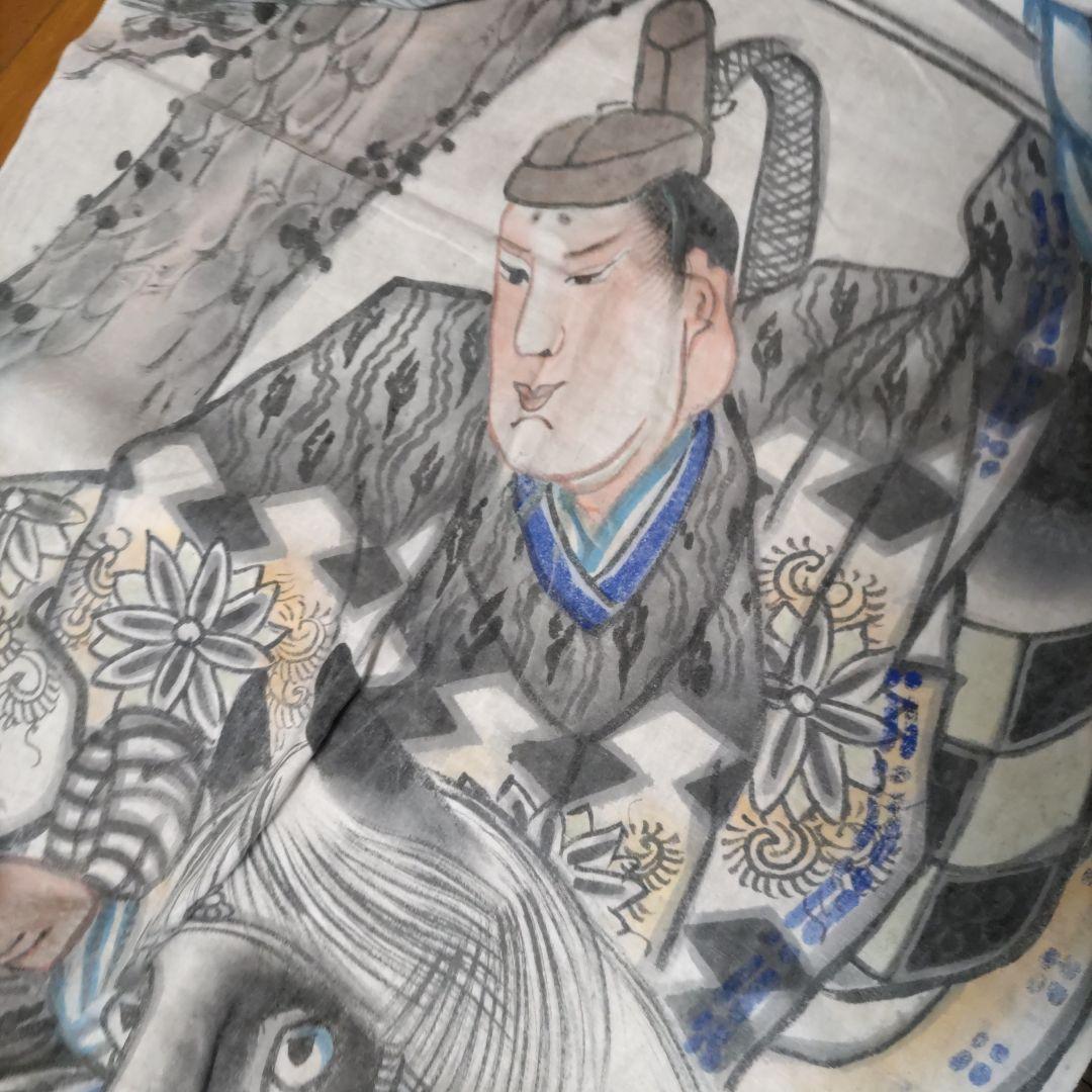 大幅値下‼️《年代物、作家物手描幟旗》（希少価値）武者四人、インテリア1303