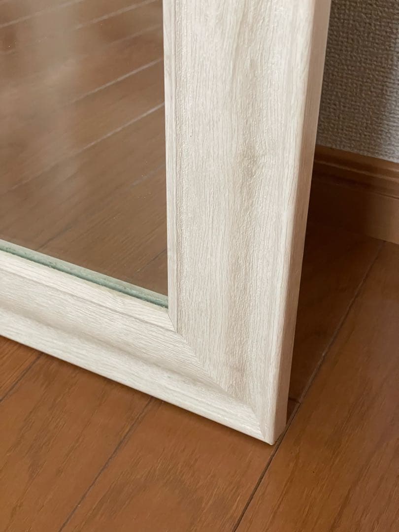 ホワイトスタンド大判ミラー 大きめ 木製風