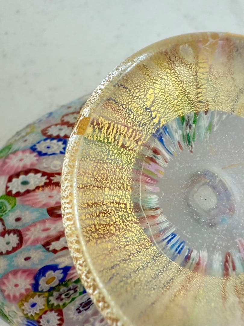 ベネチアンガラス ミルフィオリ 江波冨士子 食器茶碗 高台　貴重　金彩