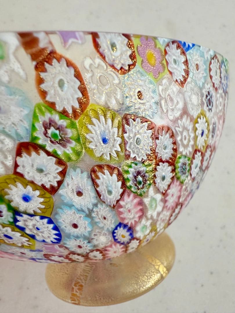 ベネチアンガラス ミルフィオリ 江波冨士子 食器茶碗 高台　貴重　金彩