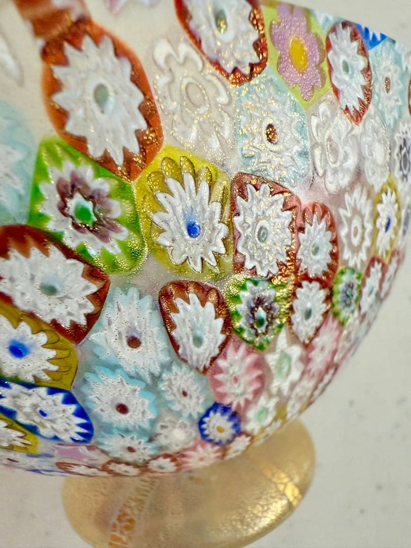 ベネチアンガラス ミルフィオリ 江波冨士子 食器茶碗 高台　貴重　金彩