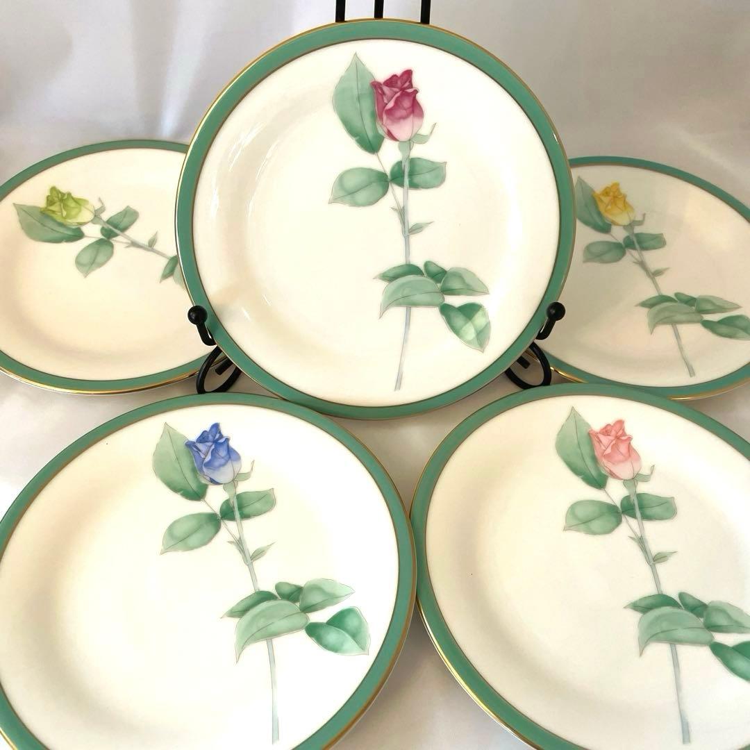 宮内庁御用達 有田焼 香蘭社 ローズガーデン 薔薇柄大皿1枚 ケーキ皿5