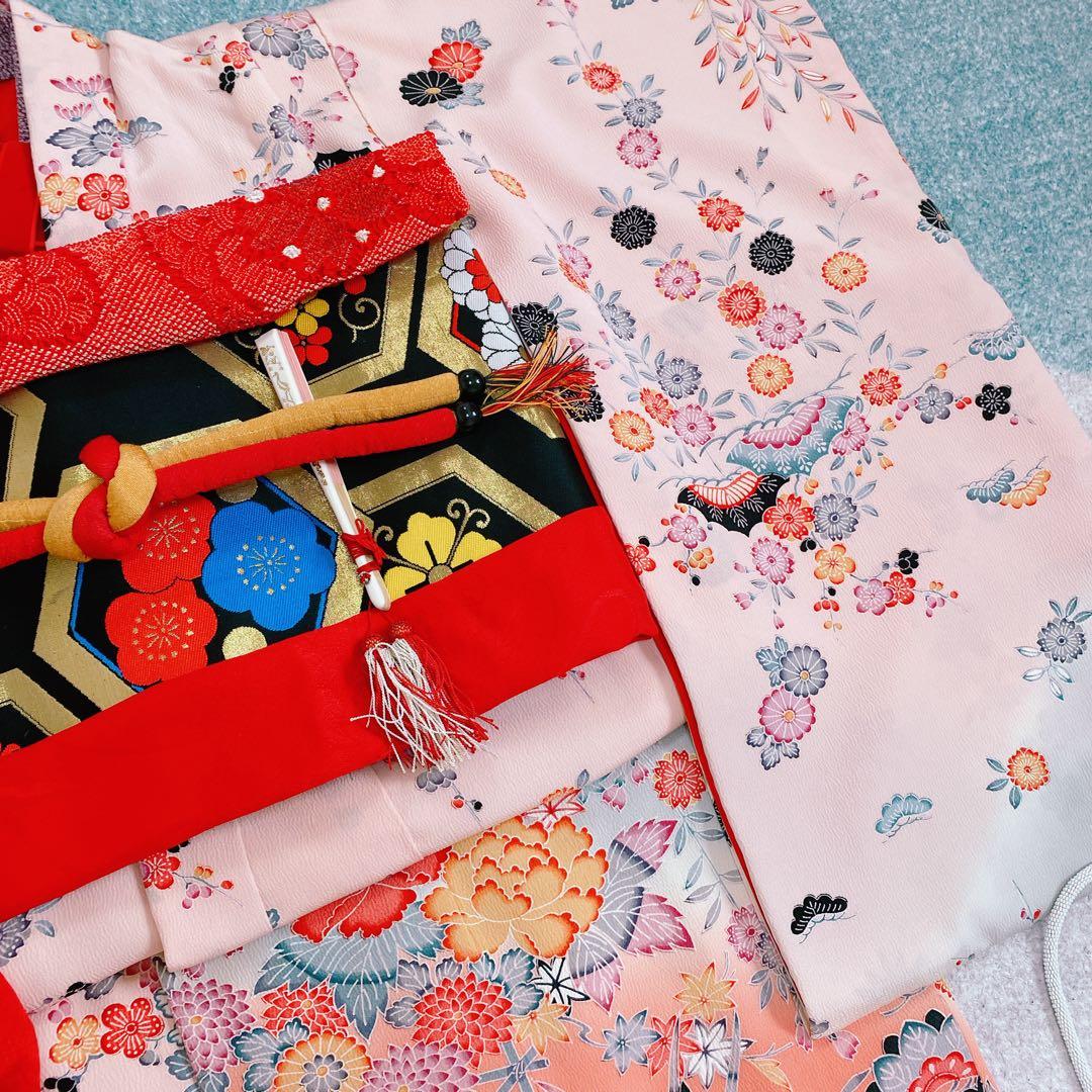 七五三 7歳〜ジュニア 着物 帯 ビーズバッグ 草履 小物セット ちりめん