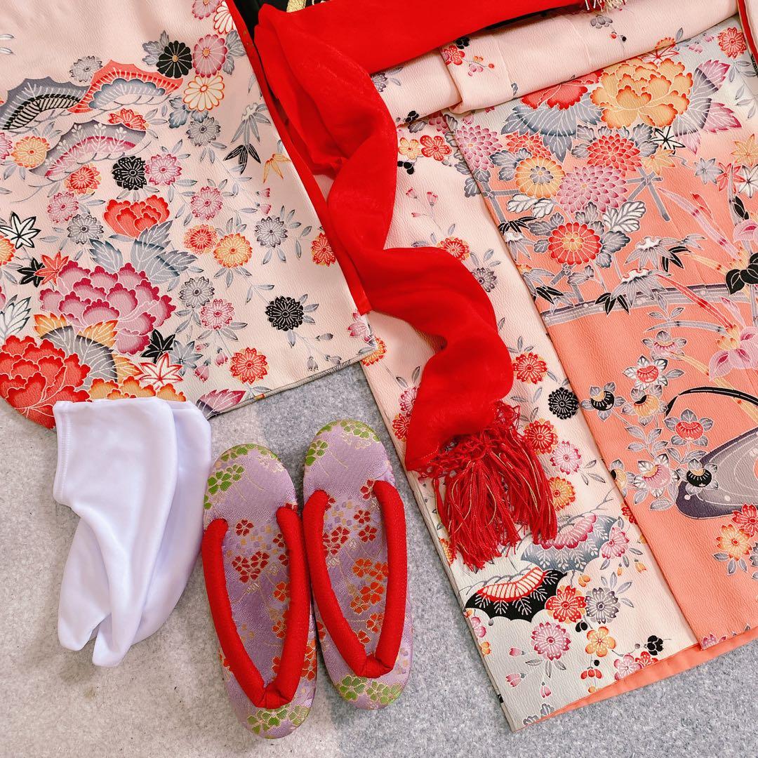 七五三 7歳〜ジュニア 着物 帯 ビーズバッグ 草履 小物セット ちりめん