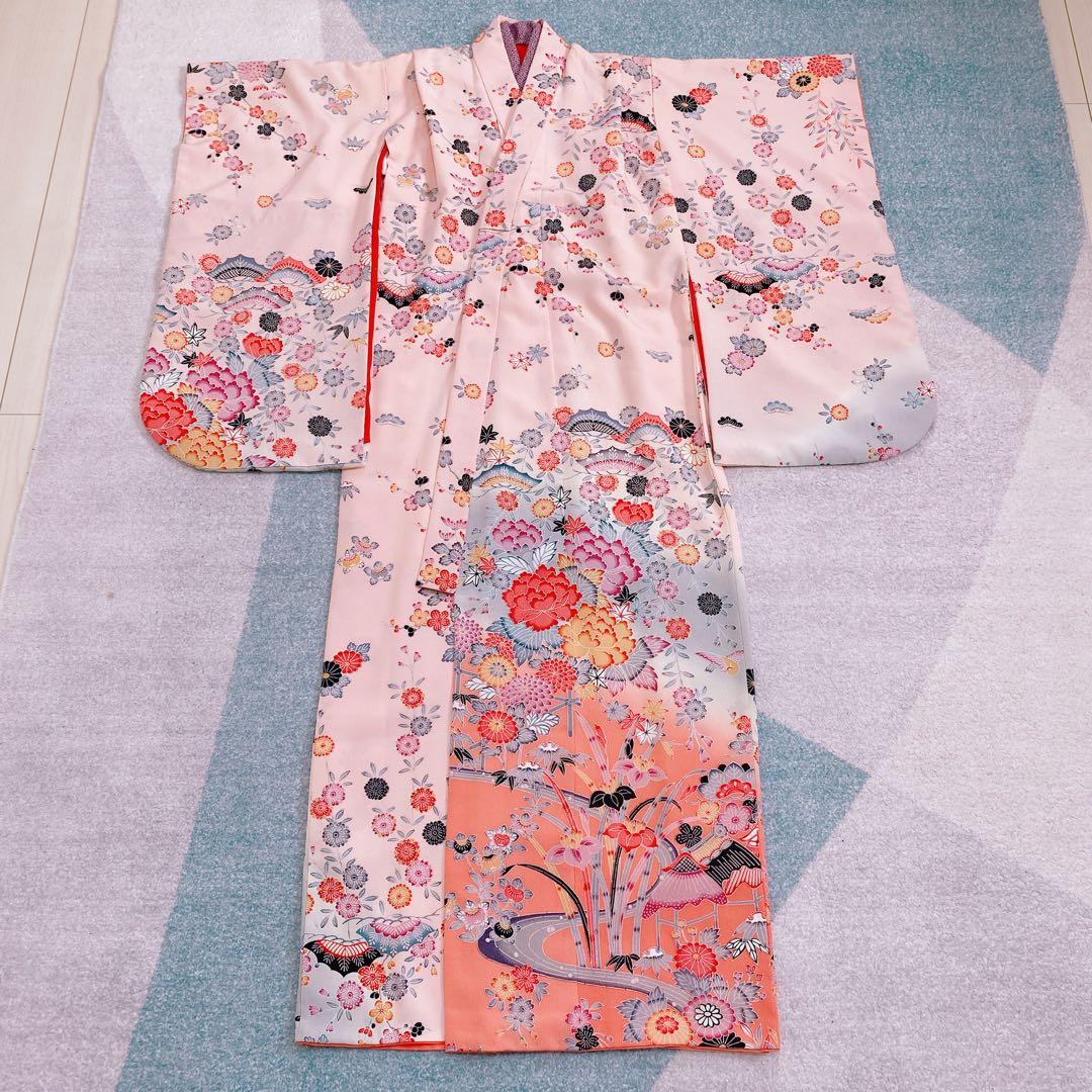 七五三 7歳〜ジュニア 着物 帯 ビーズバッグ 草履 小物セット ちりめん