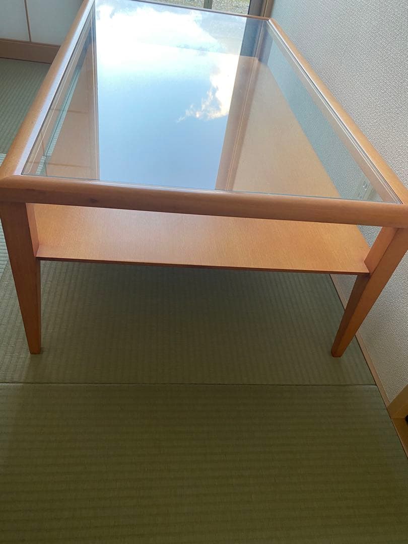 ナチュラルウッド センターテーブル ガラストップ