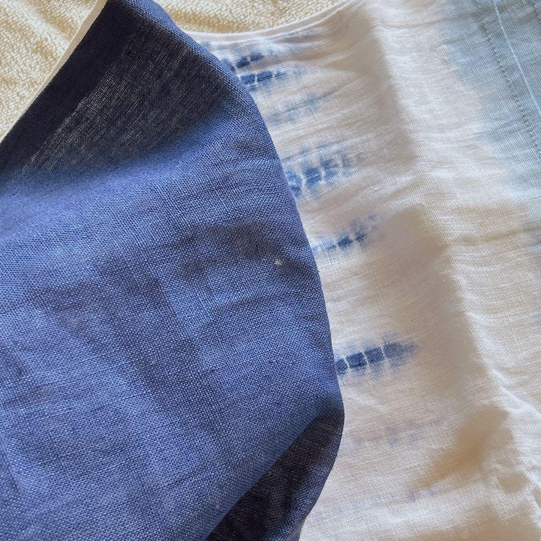 フランフラン リネンクッションカバー 3点 麻 白ブルー Francfranc