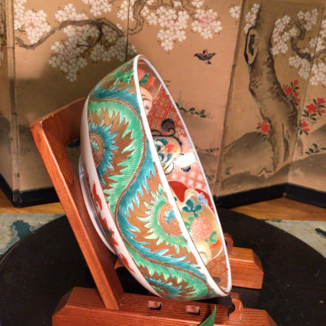 A539 古伊万里 金蘭手　見込菖蒲　窓絵流水菊紋様　大鉢　　1客