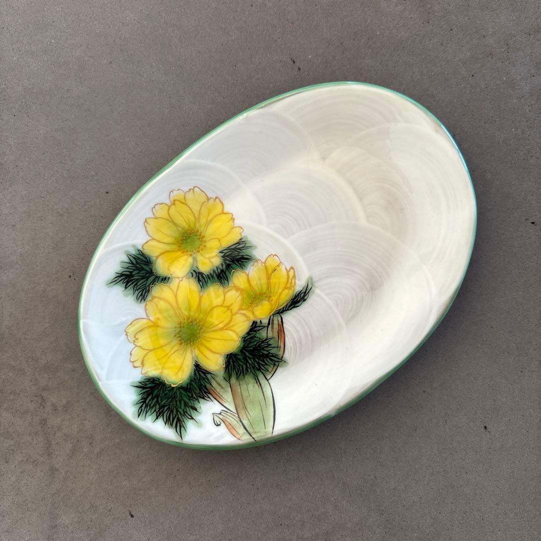 《ほぼ新品》美品　陶あん　京焼　清水焼　銘々皿　福寿草　色絵付け　陶葊　皿