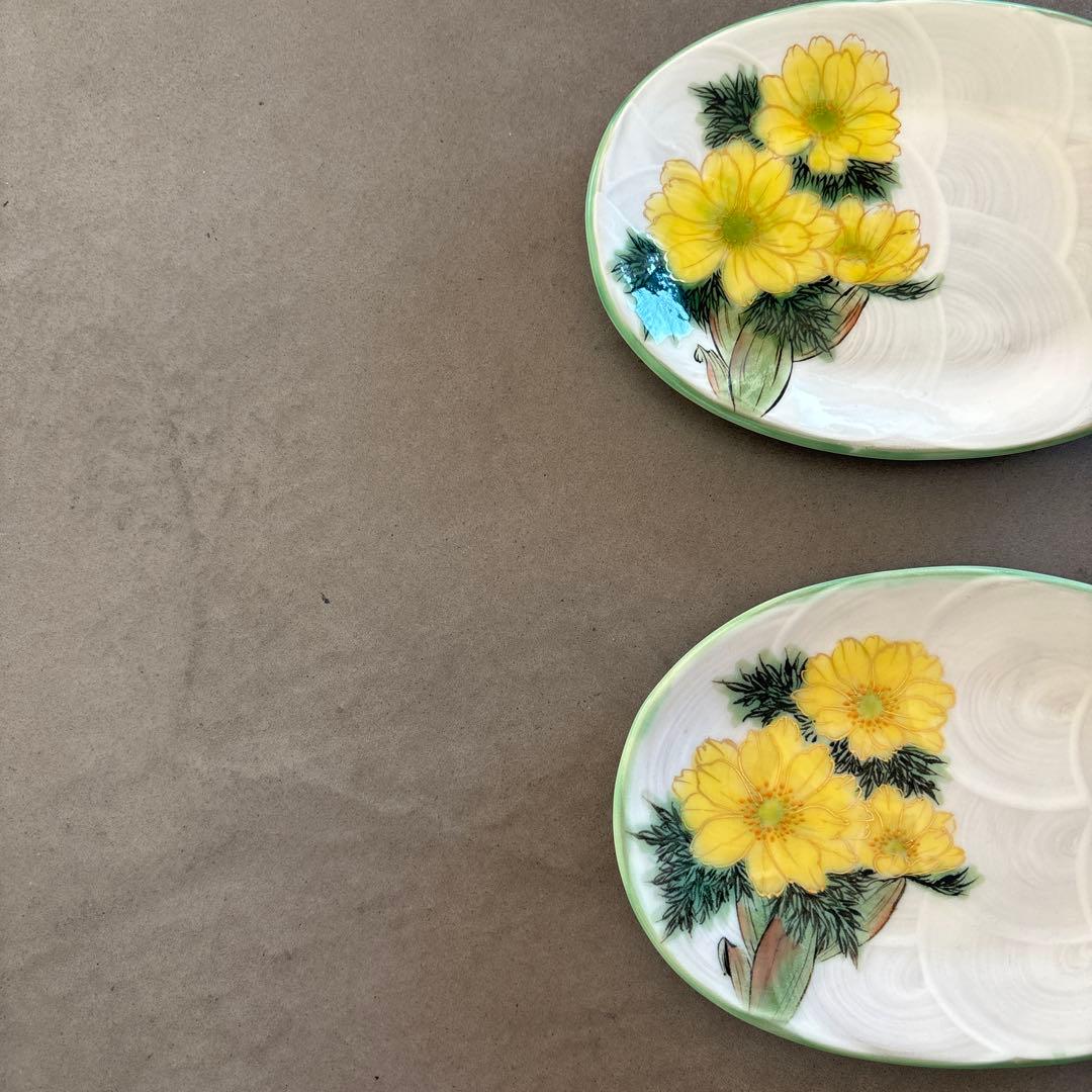 《ほぼ新品》美品　陶あん　京焼　清水焼　銘々皿　福寿草　色絵付け　陶葊　皿