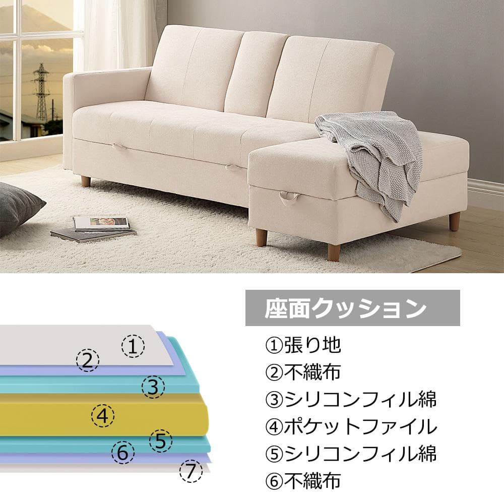 ソファー 3人掛け ソファ 多機能ソファベッド 収納機能 引き出し オットマン
