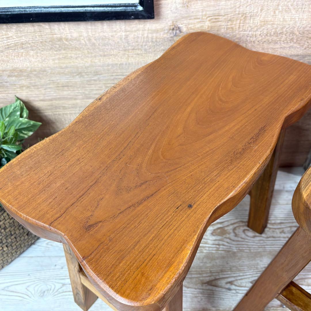 オールドチーク天然無垢材ベンチスツールワイド2点セットサイドテーブル飾り台置き台