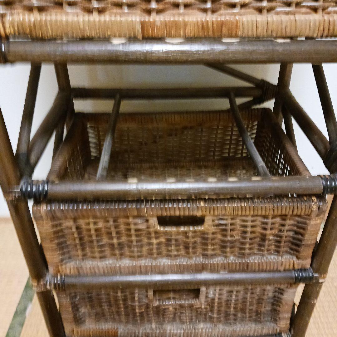 籐製 　ラタン　5段収納ラック キャスター付き　　ブラウン　レトロ