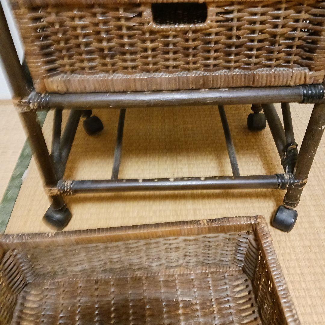 籐製 　ラタン　5段収納ラック キャスター付き　　ブラウン　レトロ