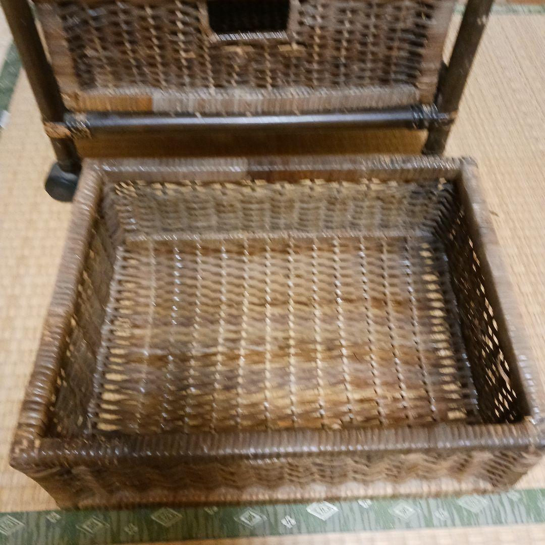 籐製 　ラタン　5段収納ラック キャスター付き　　ブラウン　レトロ