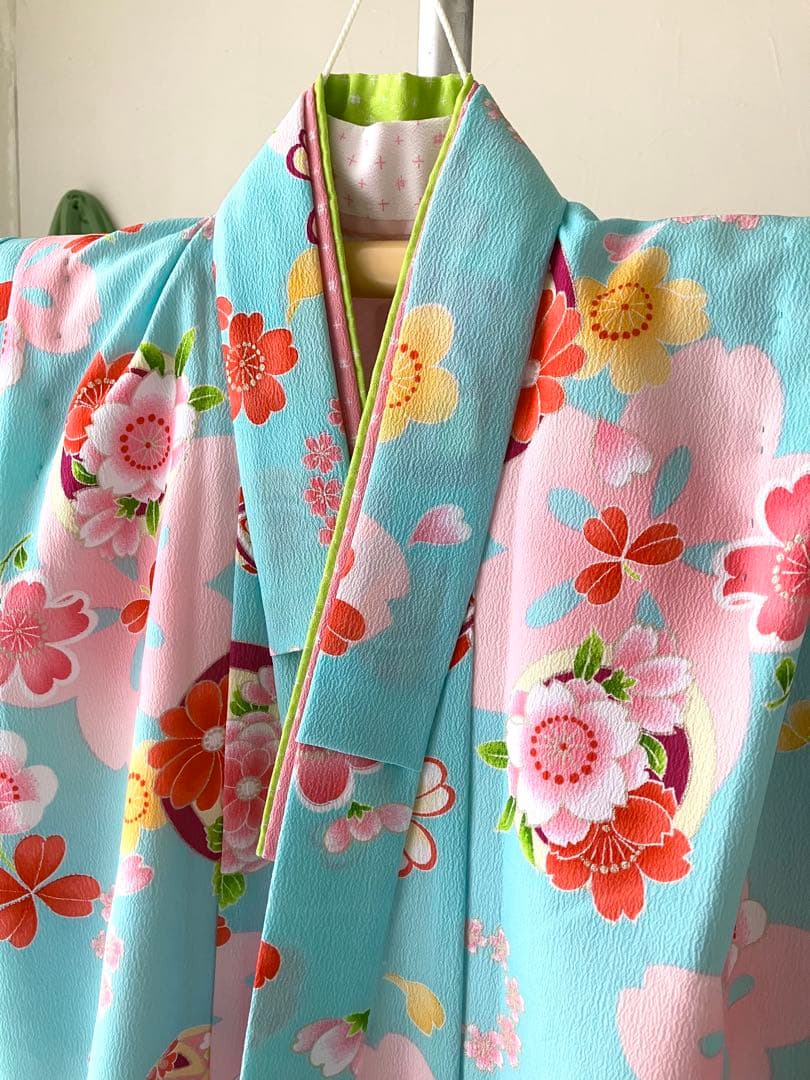 ７歳七五三 水色花柄着物セット