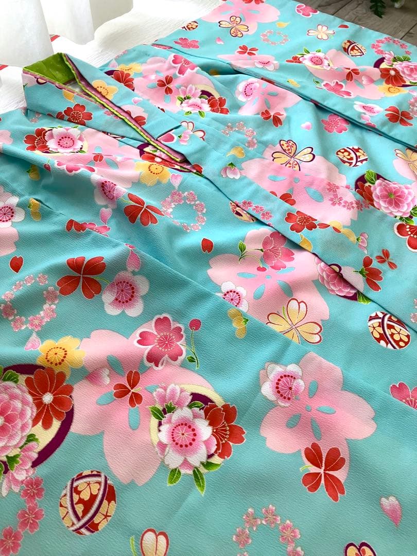 ７歳七五三 水色花柄着物セット