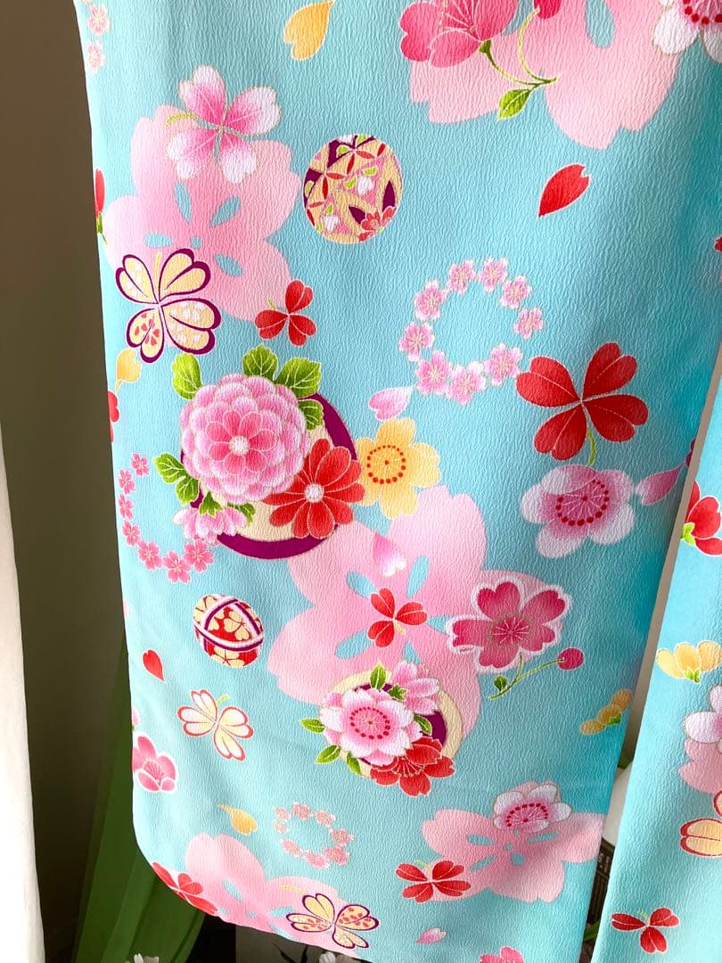 ７歳七五三 水色花柄着物セット