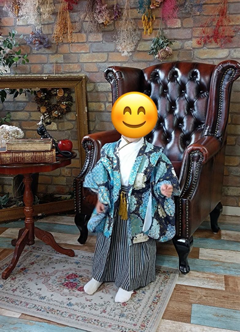 【ほぼ新品】90 袴 男の子 子供用 伝統的な和服セット　着画あり（2枚目）