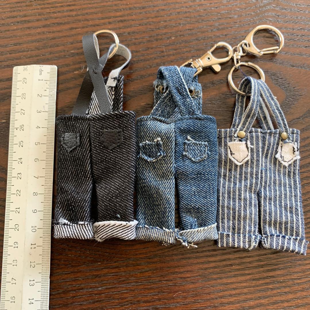 ハンドメイド デニム リメイク キーホルダー サロペット 三個セット