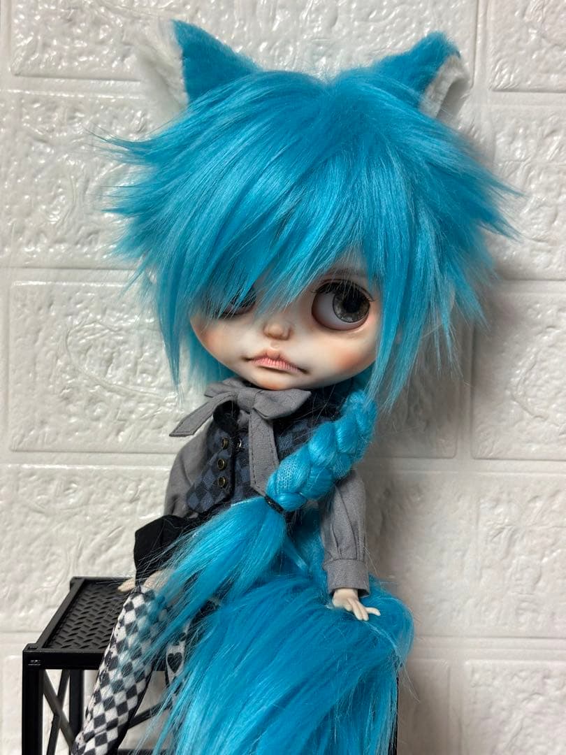 アイシードール ブライス ボアウィッグ スカイブルー獣耳三つ編み 尻尾