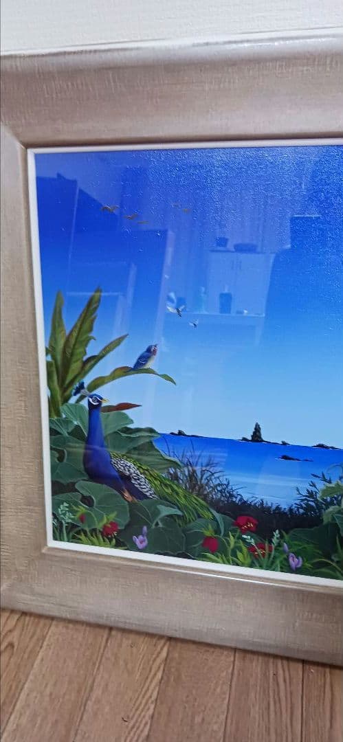 期間限定 得市！真作 北久美子「風の譜」油彩10号 孔雀・南国花鳥画