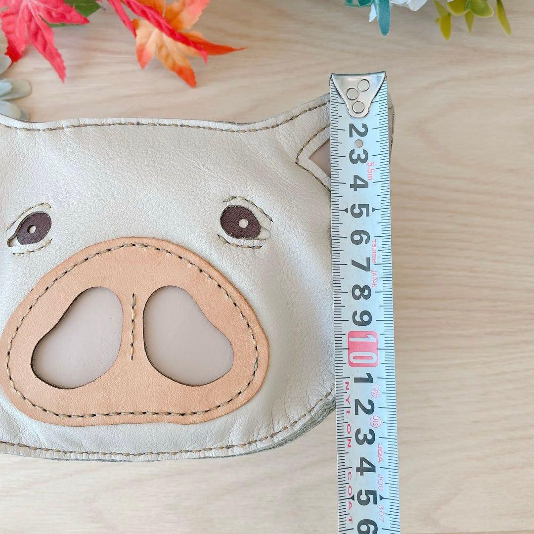 豚さんのポーチ 本革　手縫い　小物入れ