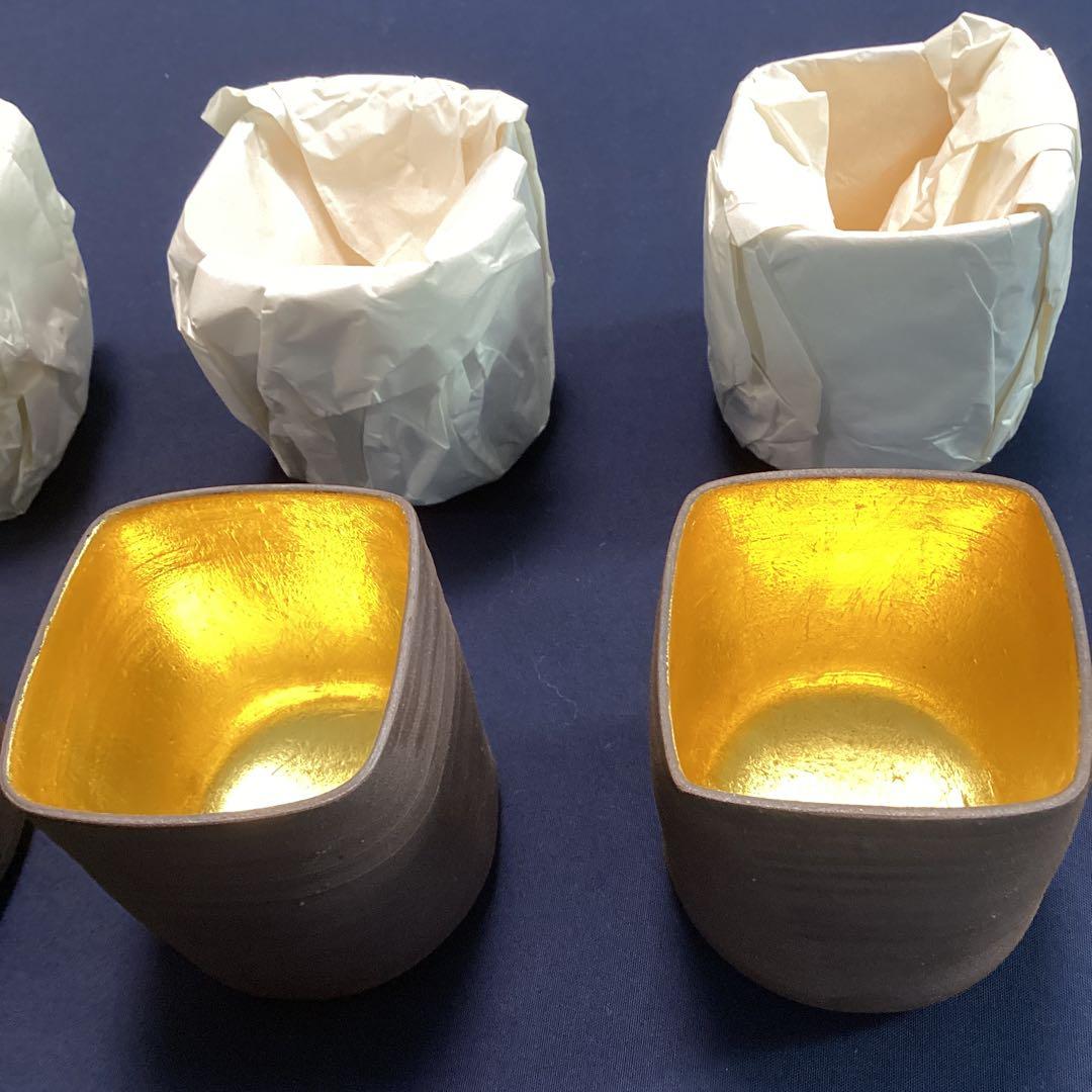 京焼内本金箔南蛮筒向付6客　新品未使用　　初代今橋直山作