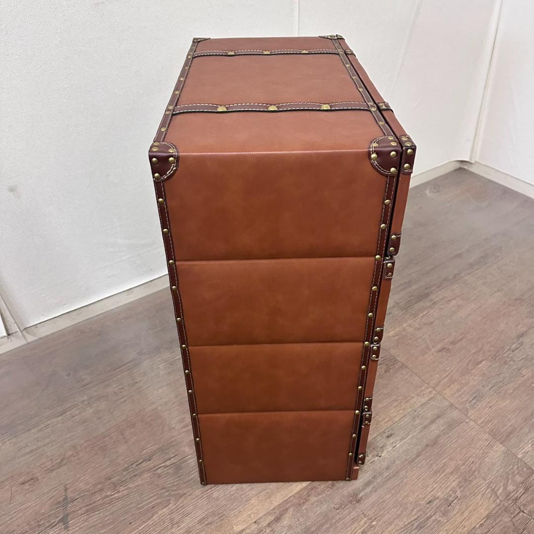 【新品】アンティーク調 トランク風 チェスト 4段 レザー調 タンス