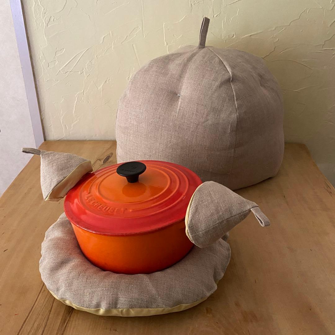 リネンふかふか(保温調理)鍋保温カバー＋三角鍋つかみ