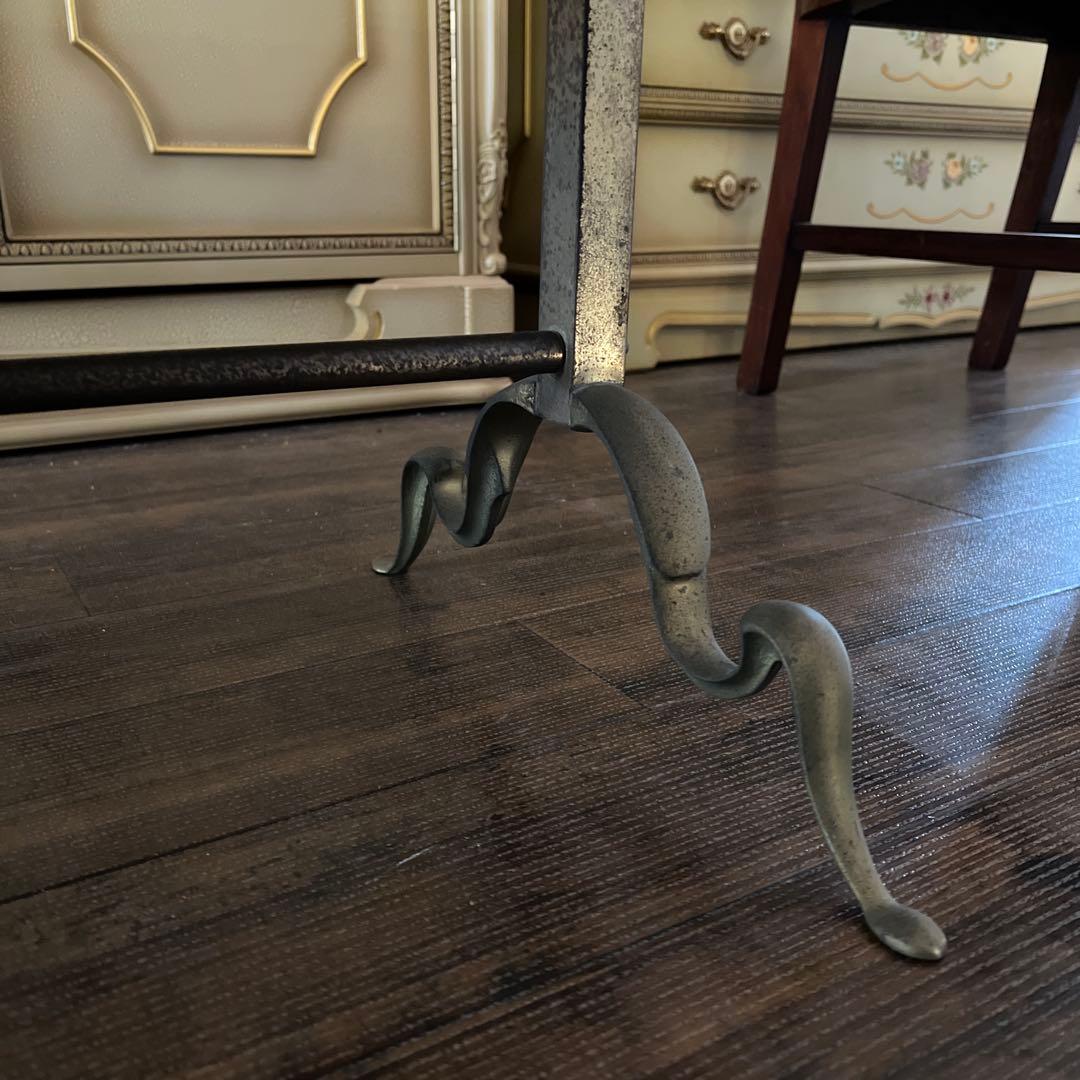 k115r118 アンティークグリーンのセンターテーブル ガラス天板 真鍮脚