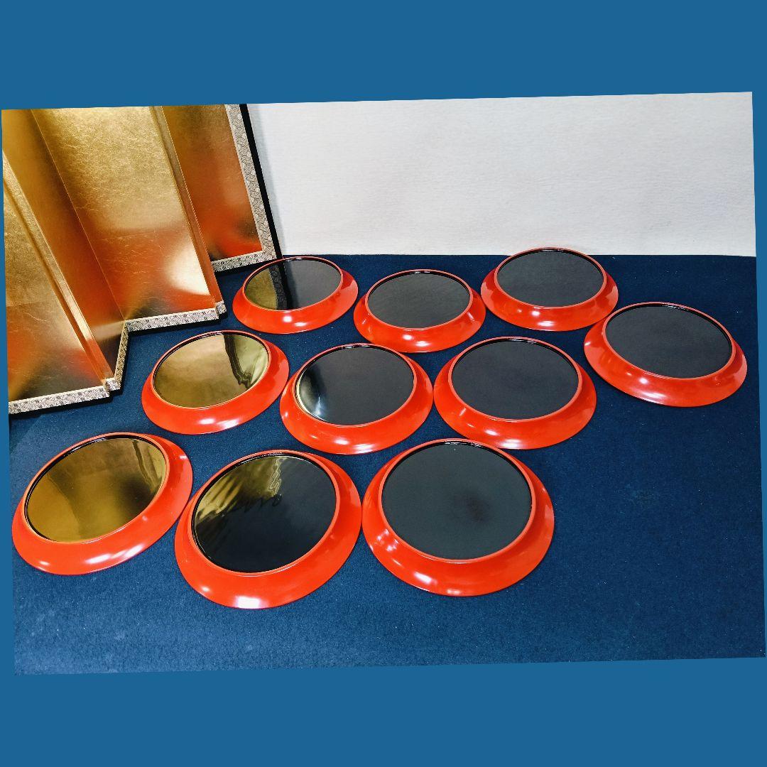 AN15 菓子皿 当時物 10客 木製朱塗 茶道具 懐石 会席