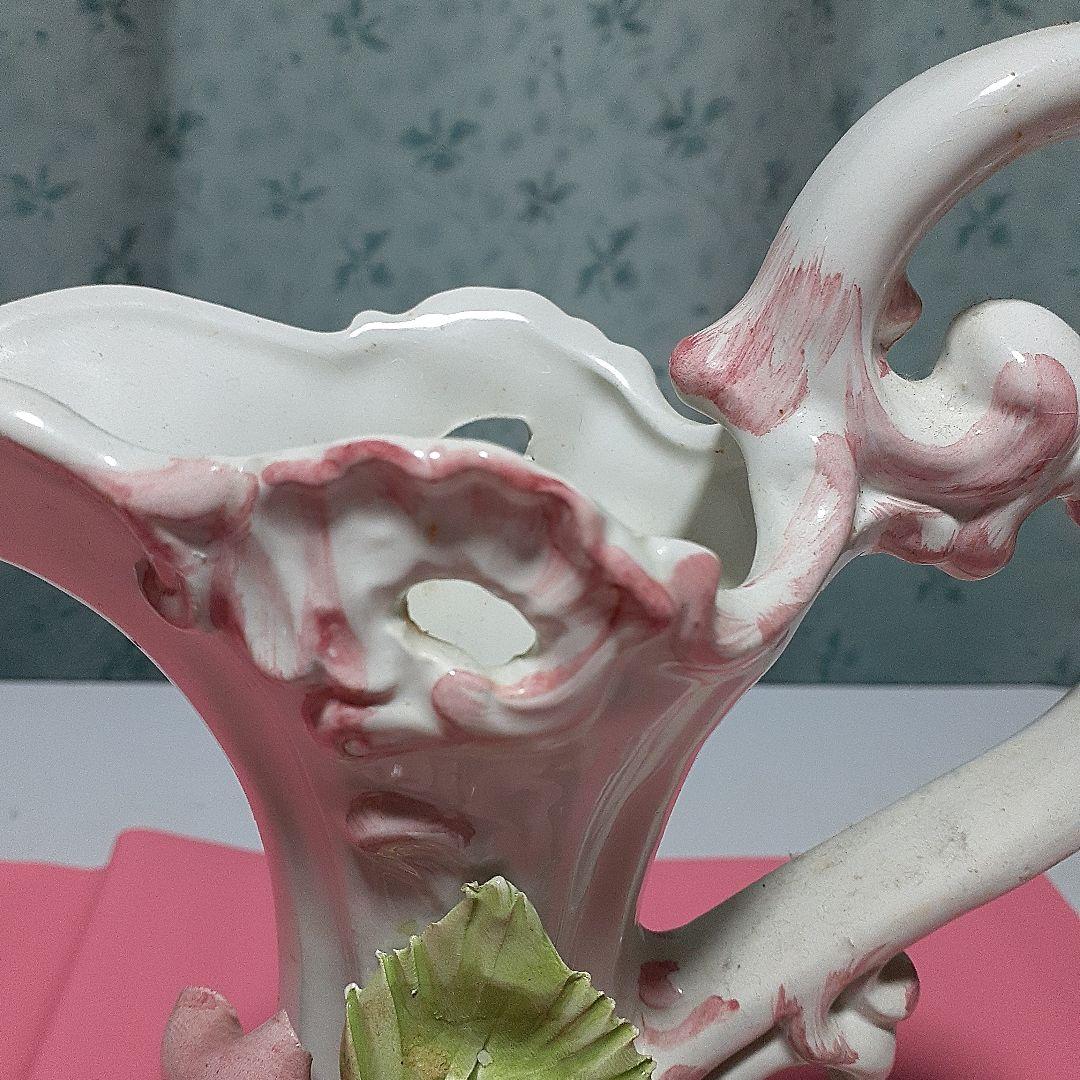 メードイン イタリア ピンク薔薇 美品 作家 手作り花瓶 マリー