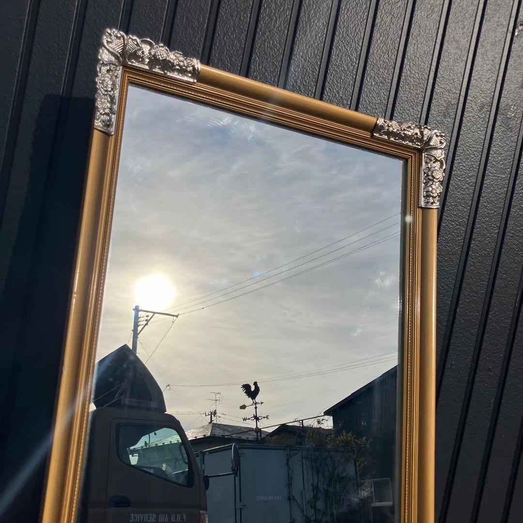 北欧レトロ 富士 花柄装飾 象嵌木製フレーム 大型ミラー 姿見 壁掛けミラー