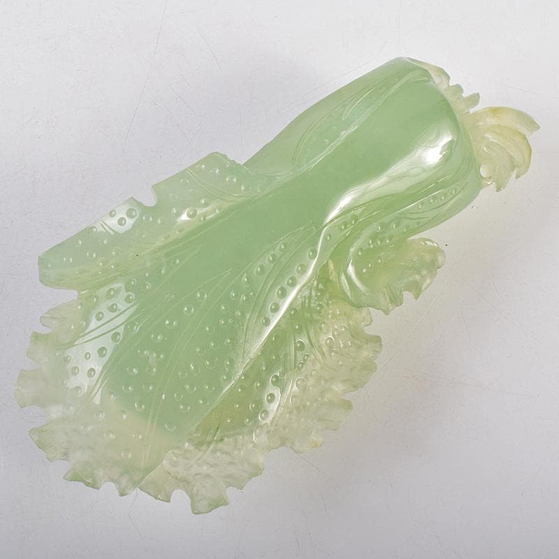 中国　玉石岫玉彫刻　白菜　置物　床飾　御隆坊古代宮廷家俱館証明書付　VR8842