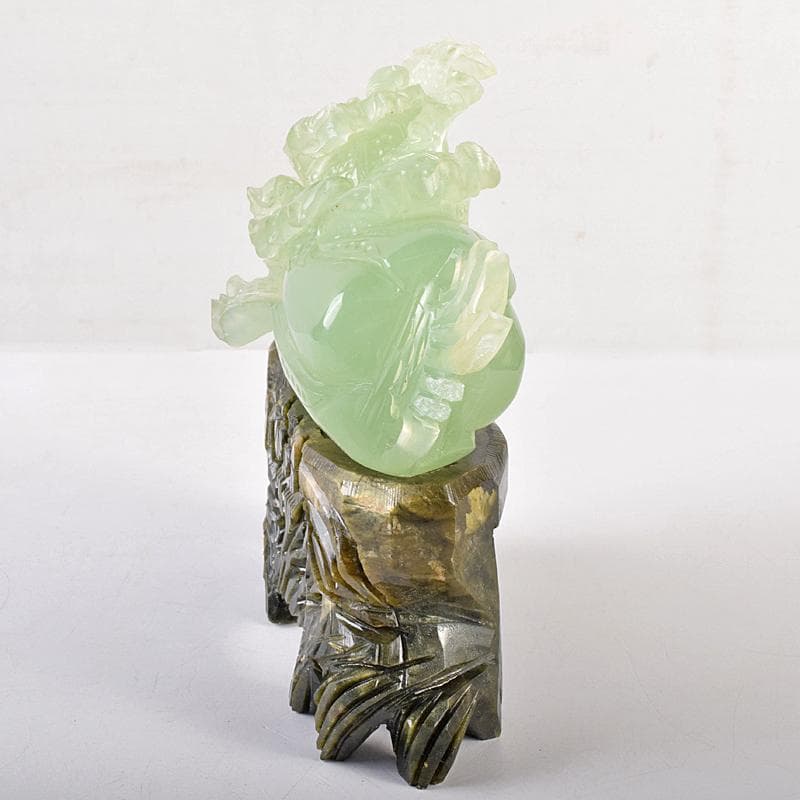 中国　玉石岫玉彫刻　白菜　置物　床飾　御隆坊古代宮廷家俱館証明書付　VR8842