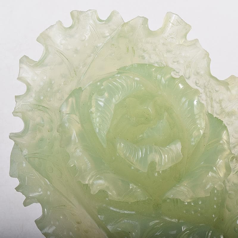 中国　玉石岫玉彫刻　白菜　置物　床飾　御隆坊古代宮廷家俱館証明書付　VR8842