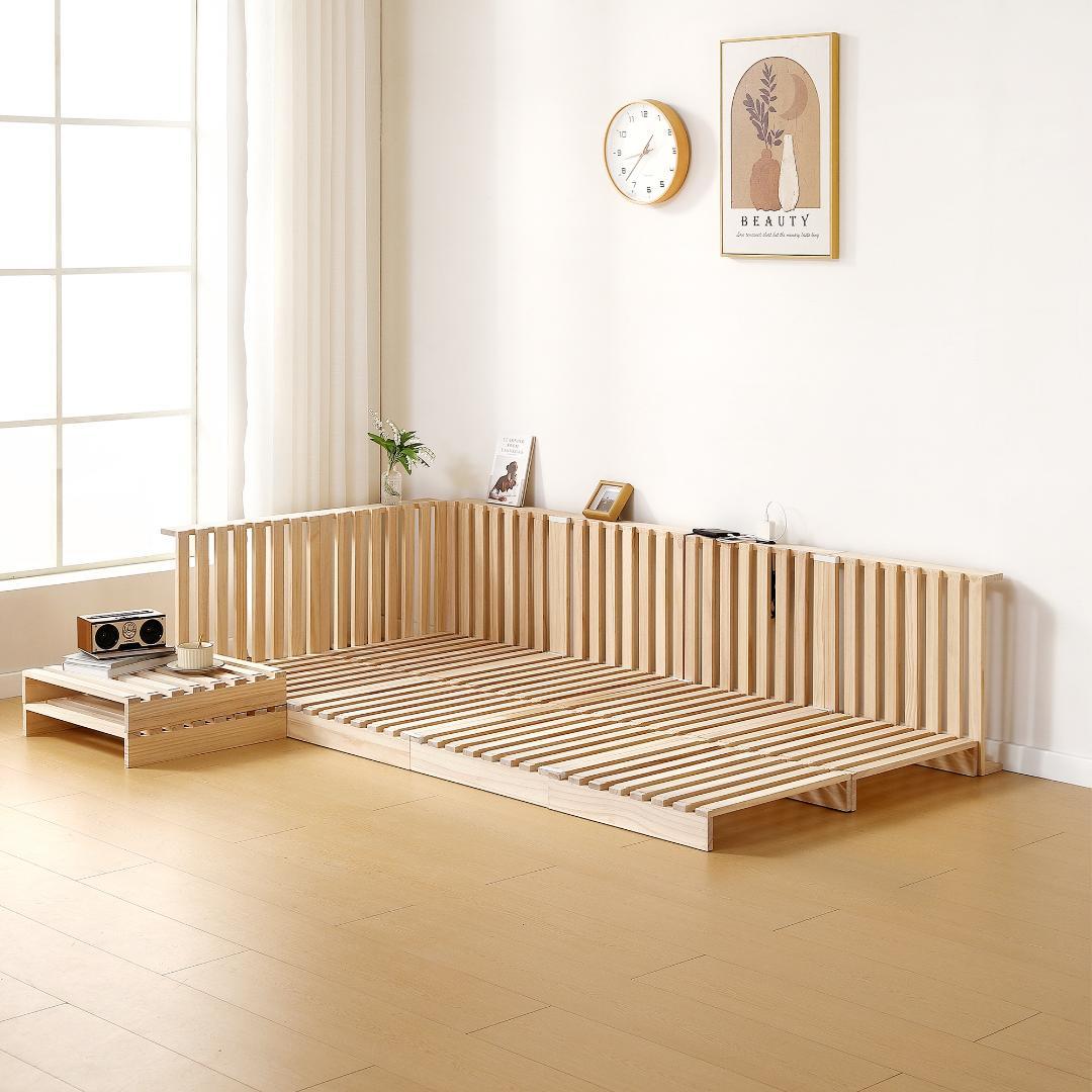 【新品】パレットベッド 50*50cm16枚 コンセント付 天然木 組み換え自由