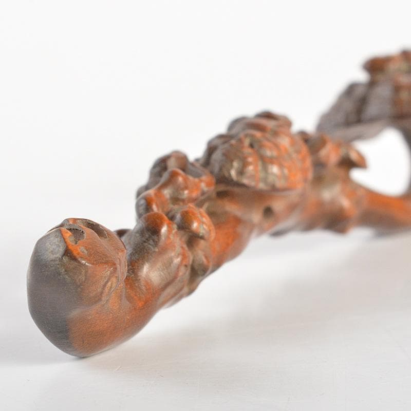 中国　唐木瘤木彫刻　霊芝刻　如意　筆置　C　7366E