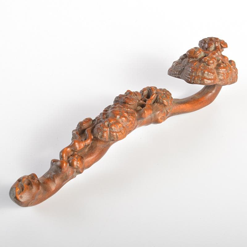 中国　唐木瘤木彫刻　霊芝刻　如意　筆置　C　7366E