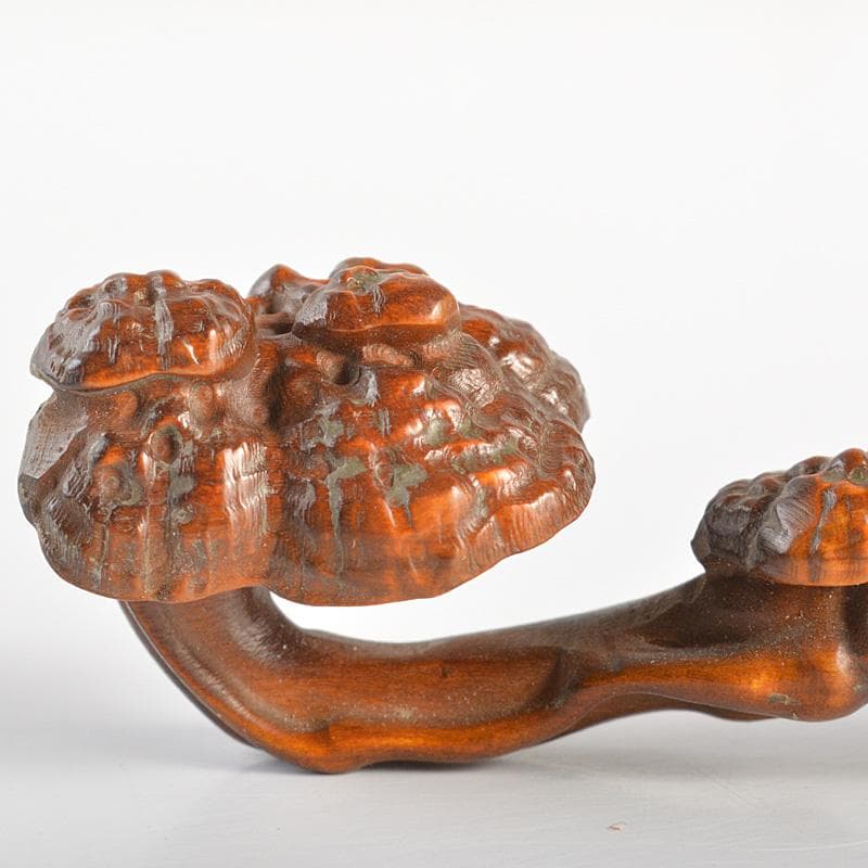 中国　唐木瘤木彫刻　霊芝刻　如意　筆置　C　7366E