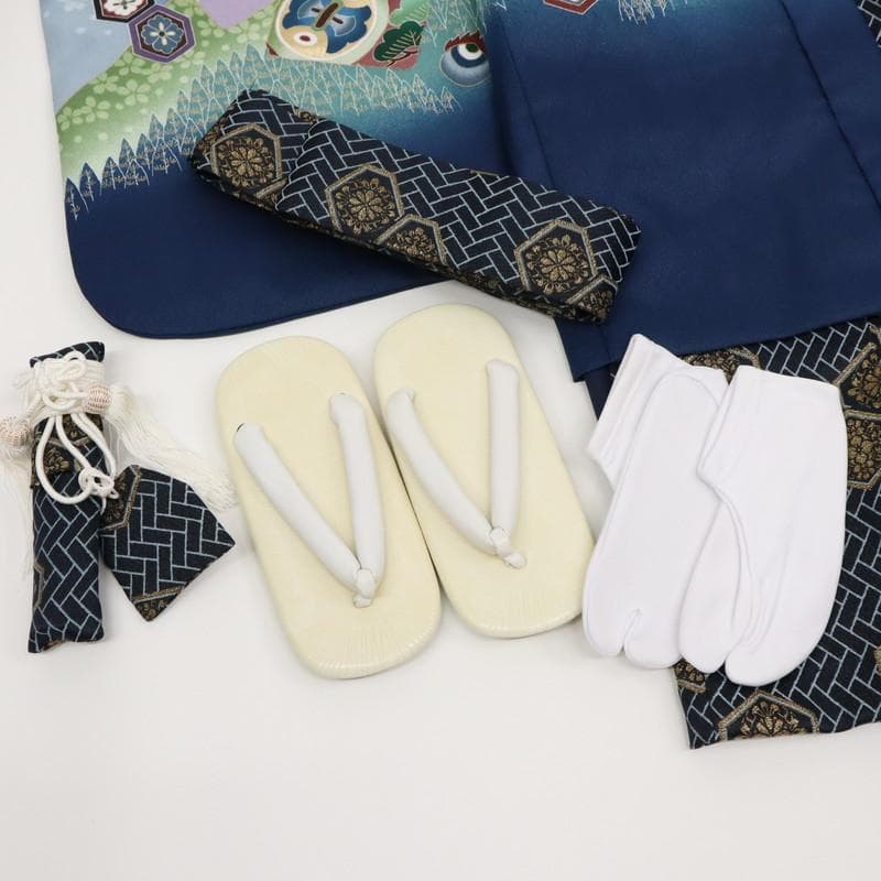 七五三　男の子　5歳　羽織袴フルセット　水色　馬に武将宝尽くし　8RA2