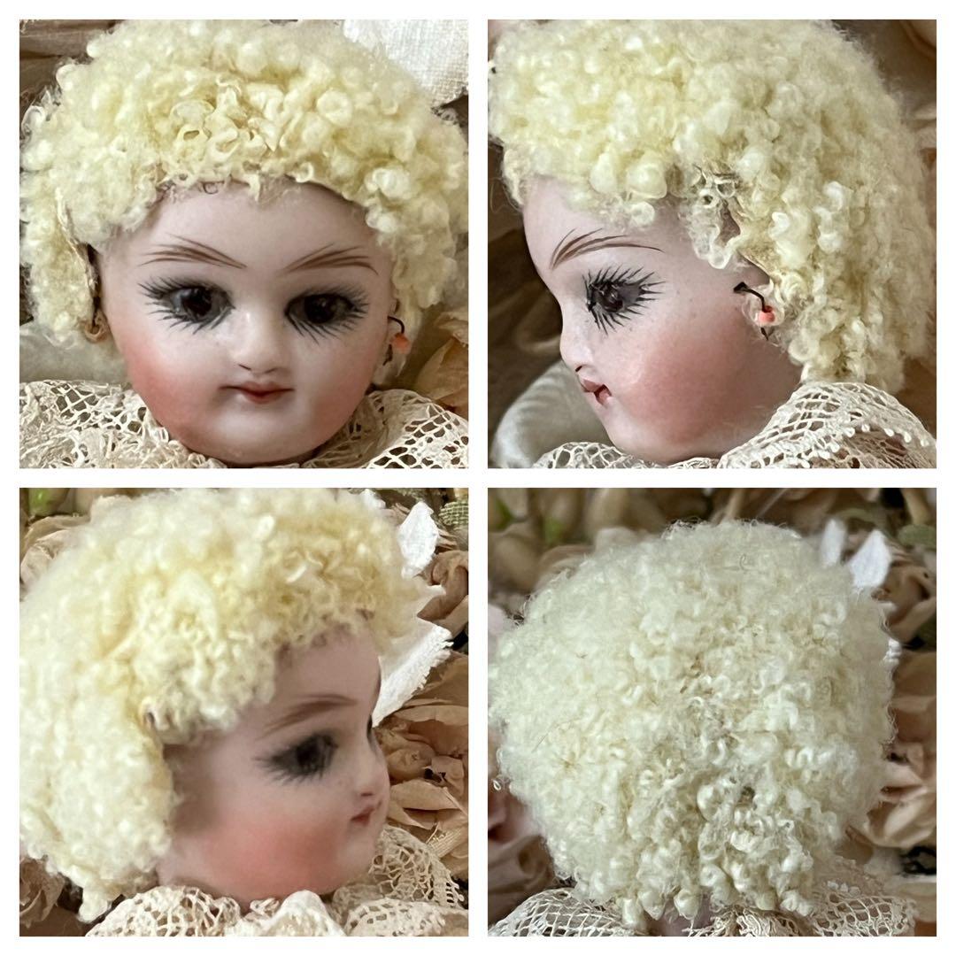 アンティークヴィンテージビスクドールミニョネット ボックスローズリボンレース