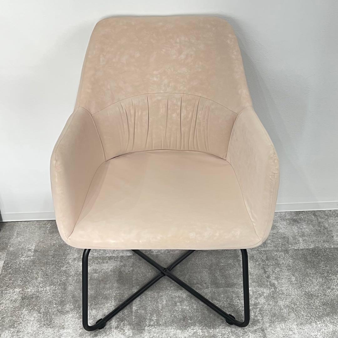 美品 ダイニングチェア ファブリックレザー アームチェア 接客椅子 カフェチェア