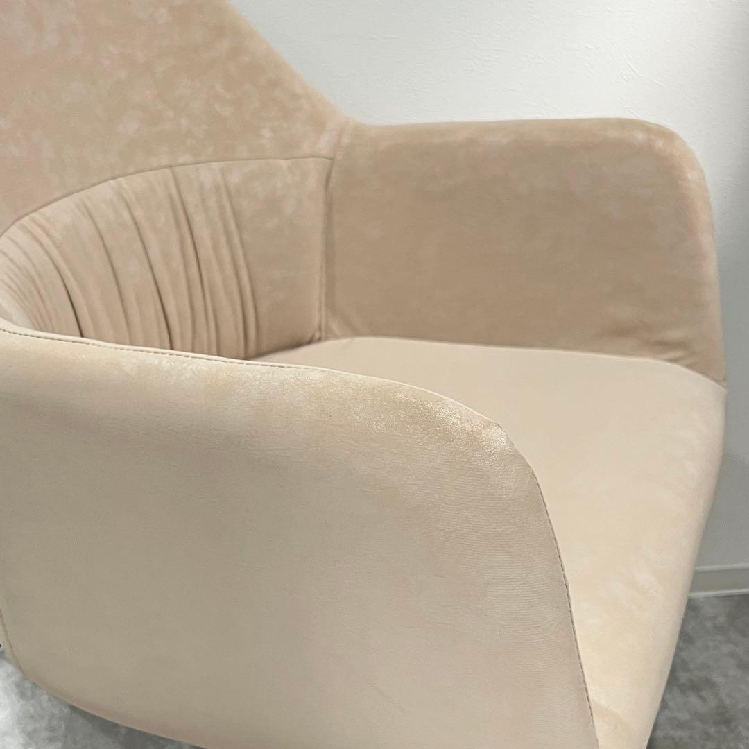 美品 ダイニングチェア ファブリックレザー アームチェア 接客椅子 カフェチェア