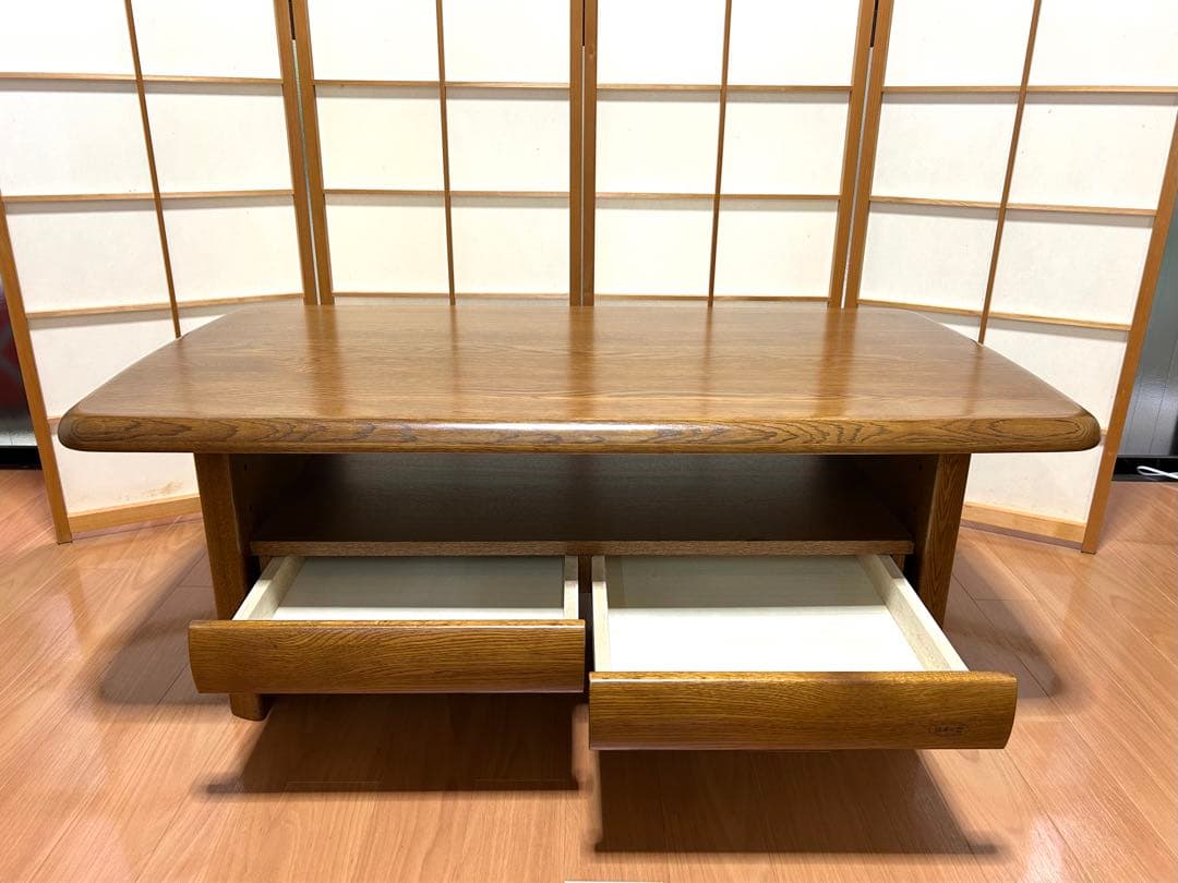 浜本工芸　ナラ無垢材　センターテーブル　ダークオーク